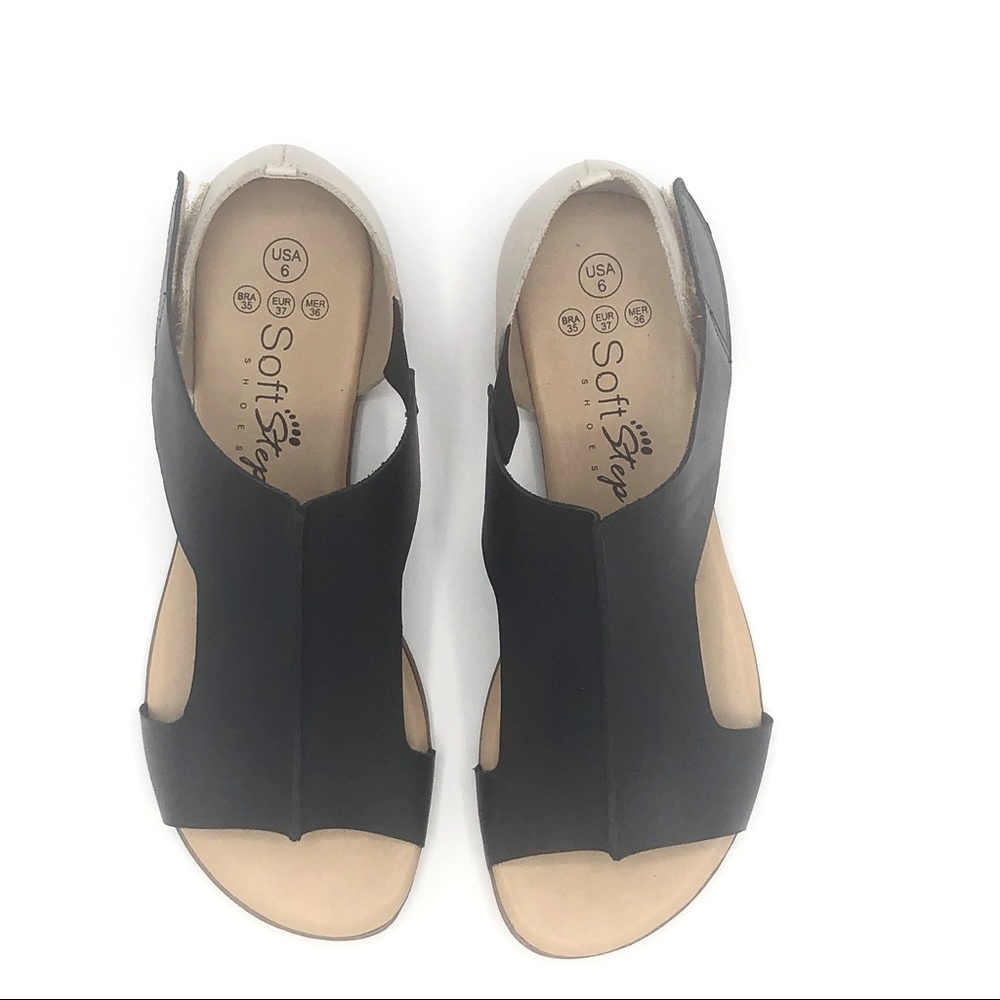 Black leather flat sandals
